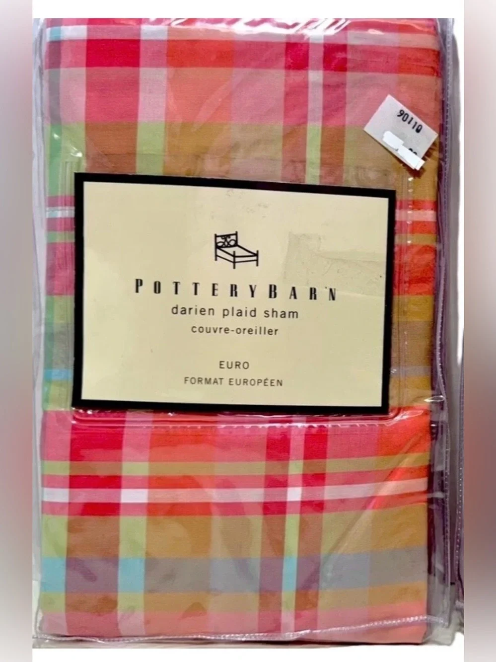 Pottery Barn Vintage Darien Plaid Euro Sham 100% Cotton Retired Pattern New